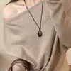 Collar minimalista de cordón de cuero estilo coreano con colgante ovalado, diseño único, cadena versátil para suéter, gargantilla diaria para mujeres
