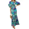 Nueva colección de verano 2026 de ropa europea y americana para mujer para exportación y ventas transfronterizas: vestidos estampados de moda y elegantes con mangas abullonadas