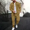 2024 Europea y Americana nueva de alta calidad nuevo color sólido doble bolsillo camisa estampada para hombre casual manga larga camisa pantalones
