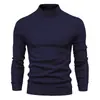 Suéter Gola Alta Liso Masculino Outono/Inverno 2025 Tricô Masculino Camisa Base Verde Militar