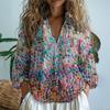 Nova Camisa Feminina de Comércio Exterior 2025 Top Transfronteiriço Gola V Estampada Exquisita Camisa de Tecido de Cânhamo Feita de Amazon D
