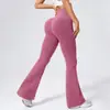 Calça de Yoga Ribatada Flare Cintura Alta Estilo Europeu e Americano, Calça Fitness Cintura Alta Levanta Bumbum, Calça Esportiva Longa Bumbum de Pêssego, Calça Wide Leg para Mulheres