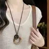 Novo colar de penas de bronze zen chinês feminino estilo étnico boêmio com corrente longa para suéter e acessórios