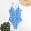 Europeo y Americano Aliexpress Amazon Nuevo Sexy Tirantes Espalda Descubierta Estampado de Flores Una Pieza Triángulo Delgado Traje de Baño Transfronterizo
