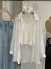 Conjunto Duas Peças Kekezoon Camisa de Proteção Solar Fina de Comprimento Médio + Colete de Renda com Elástico de Cabelo Roupas de Verão Femininas 7331
