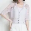 Nuevo Estilo Primavera y Verano Cárdigan de Punto Hueco para Mujer, Corte Holgado, Delgado Top de Seda Helada, Ropa Exterior Protectora del Sol de Manga Corta, Estilo Delgado