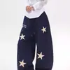 Pantalones casuales de felpa versátiles estilo americano con bordado de estrella y cintura elástica, diseño unisex, pantalones deportivos de pierna ancha, holgados y adelgazantes
