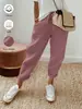 Pantalones Acampanados de Algodón y Lino Elástico de Cintura Alta con Bolsillos Sueltos Cortos para Mujer - Ropa Transfronteriza Europea y Americana de Amazon