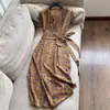 Verão 2026 Novo Estilo Chinês Estampa Floral Saia Casual Temperamento Cadarço Cintura Ajuste Emagrecedor Vestido Longo Atacado N5AQ8659
