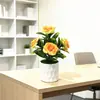 Estilo Nórdico 5 Rosas Brancas em Forma de Coração Bonsai Artificial de Tronco Reto Decoração Romântica para Mesa de Restaurante Ocidental Vaso de Flores Falsas