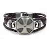 Pulseira de couro com liga de metal e cruz punk europeia e americana, pulseira de pulso trançada multicamadas de couro bovino com aspecto vintage, acessório moderno masculino