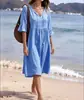 2026 Estação Independente Transfronteiriça Estilo Europeu e Americano Boêmio Babados Solto Praia Deslumbrante Vestido Feminino de Comprimento Médio