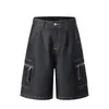 Shorts de Trabajo de Mezclilla Color Original Estilo Americano Modernos para Hombre Diseño Casual de Pierna Recta con Bolsillos con Cremallera Shorts Anchos a la Rodilla