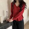 Moda Outono Melard Tricô Fino Feminino Manga Longa Decote V Top Desejo Puro Nova Camisa Elegante de Camada Interna