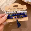 Conjunto de pulseiras elásticas com contas de corda de algodão acrílico transfronteiriças europeias e americanas com strass, acessório de pulso versátil estilo étnico
