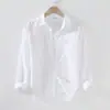 Camisas de Algodão e Linho, Camisas Finas de Linho, Tops Casuais Soltos de Manga Longa Masculinos, Roupa Íntima Branca, Tendências de Primavera e Outono