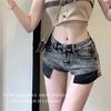 Shorts de mezclilla de estilo americano retro Diseño de nicho Pantalones cortos de verano para mujer Cintura alta Adelgazantes Cadera Pantalones en forma de A para uso exterior