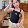 Verano para Niñas Corto Tirante Pequeño Bordado Combinable Ajustado Estilo Coreano Niños Seda de Hielo Fino Chaleco Estilista Camiseta Base