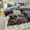 Conjunto de quatro peças de leite veludo espesso estilo princesa coreana com renda, lençol e capa de edredom quentes e frescos para dormitório, conjunto de três peças