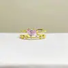 Anillo Dulce con Forma de Corazón de Miel Diamante Rosa para Mujer, Moda Lujosa y de Alta Gama, Regalo para Novia