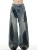 Jeans Rasgado Largo Vintage Estilo Americano para Homens e Mulheres, Calças Retas de Cintura Alta para Primavera, Streetwear, Perna Larga, Comprimento Total