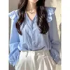 As Camisas Bonitas Populares Deste Ano São Leves e Luxuosas, Nicho Francês, Camisas Azuis Bonitas de Manga Longa para Mulheres, Estilo de Início de Outono, Elegantes