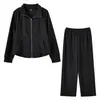 Traje deportivo casual para mujer talla grande, nuevo estilo otoño 2026, chal con cuello mao pequeño, conjunto simple de dos piezas 315316