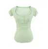 Camiseta Curta Manga Curta Gola Quadrada Estilo Hot Girl para Mulheres, Estilo Curto, Novo Verão 2026 Estilo Fino, Levemente Transparente, Franzido, Ajuste na Cintura, Top Versátil