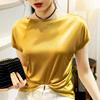 Nueva camiseta elegante de manga corta mercerizada de verano, estilo occidental, blusa sedosa y brillante.