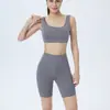 Conjunto de top curto apertado e shorts para yoga europeu e americano Amazon comércio exterior conjunto de duas peças feminino para fitness e ciclismo
