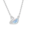 Colar de Prata Esterlina S925 para Mulheres com Pingente de Cisne de Cristal Natural, Granate de Alta Qualidade, Peridoto, Topázio Corrente para Clavícula
