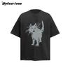 Camiseta de Manga Corta Gatito Sorprendido Estilo Retro Americano Verano para Hombre y Mujer Marca de Tendencia Holgada Casual Versátil Top de Media Manga para Pareja
