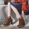 Botas Martin Talla Grande, Estilo Otoño e Invierno, Estilo Europeo y Americano, Botas de Mujer con Tacón Alto Grueso, Botas Martin con Cremallera Trasera, Botines de Terciopelo, Al Por Mayor en Stock