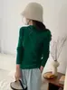 26 Nuevo Estilo de Otoño Top, Lana Merino 100% Ultra Fina, Estilo Coreano Color Sólido Cuello Semi Alto Manga Larga Camiseta Base de Punto para Mujer