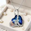 Collar Colgante de Corazón Azul Océano con Incrustaciones de Diamantes Transfronterizo Europeo y Americano Collar para Hermanas Joyería al por Mayor