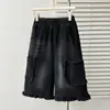 230 jin irmã gorda verão novo estilo cobrindo a carne cintura alta babado jeans calça capri plus size perna larga calças femininas 0655