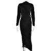 Cross-Border Europeu e Americano Estilo 2024 Outono e Inverno Nova Moda Saia Longa Manga Comprida Alças de Cordão Reunidas Vestido Sexy Elegante