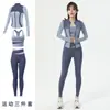 Conjunto de Três Peças para Yoga Feminino Primavera e Outono Color Block Manga Longa Slim Fit Valoriza a Silhueta Esportivo Fitness Corrida Cintura Alta Conjunto Fitness
