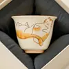 Taza de Té Pequeña de Gato Naranja de la Suerte Esmaltado Beige del Fabricante, Taza de Té de Cerámica, Taza de Maestro, Taza de Degustación de Juego de Té Kung Fu de Gama Alta
