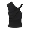 Estilo Europeu Novidades Primavera/Verão Feminino Sem Mangas Multicor Gola Assimétrica Plissado Camiseta Top