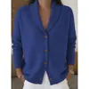 Cardigan de Tricô Novo Outono e Inverno Cruzado Europeu e Americano Feminino Estilo Preguiçoso Solto Macio e Aderente Gola Lapela Botão Cor Lisa Manga Longa Suéter
