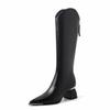Estoque para o Dia 11~ Botas de Montaria com Salto Grosso e Bico Fino 2026 Outono/Inverno Femininas Versáteis Retrô Couro Genuíno Zíper nas Costas Botas Longas em Estoque