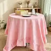Toalha de mesa redonda xadrez estilo pastoral transfronteiriça de poliéster-algodão com babados, toalha de mesa de jantar com ambiente de restaurante e bordas franzidas