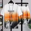 Conjunto esportivo casual com gradiente de verão para homens, moderno e simples, versátil e respirável, conjunto de duas peças com camiseta e shorts