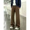 Pantalones de Trabajo de Mezclilla Pura Color Café Tiburón Gill Estilo Retro Americano Pierna Recta Suelta Ligeramente Acampanados para Hombre