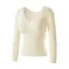 Roupa Íntima Térmica Outono e Inverno para Mulheres, Blusa Básica de Renda com Seda e Caxemira, Conjunto de Calça com Manga Longa, Bojo Fixo, Não Precisa de Sutiã
