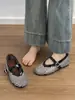 Versión de Piel de Oveja~Zapatos Planos de Malla con Pedrería Estilo Francés de Piel Genuina con Aumento Oculto de Tacón de 4 cm, Zapatos de Ballet Mary Jane con una Sola Correa para Mujer