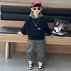 Conjunto de Outono com Estampa de Leopardo e Etiqueta para Meninos Primavera e Outono Novo Estilo Coreano Conjunto Esportivo Bonito para Crianças Roupas da Moda para Bebês