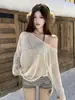 Saída de Praia Pure Desire Manga Longa que Cobre a Barriga, Proteção Solar, Respirável, com Fendas, Caimento Solto, Ombro a Ombro, Modelo Longo para Mulheres de Férias