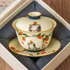 Tazón de té de cerámica de alta gama con tapa, taza de té individual para uso doméstico, adecuado para preparar té y té Kung Fu
